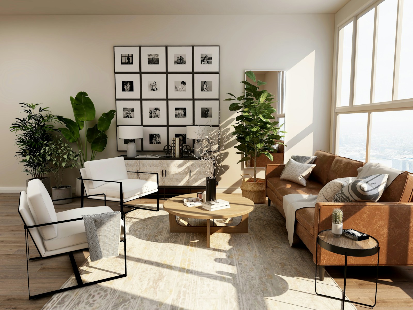 Bright, tidy living space after cleaning